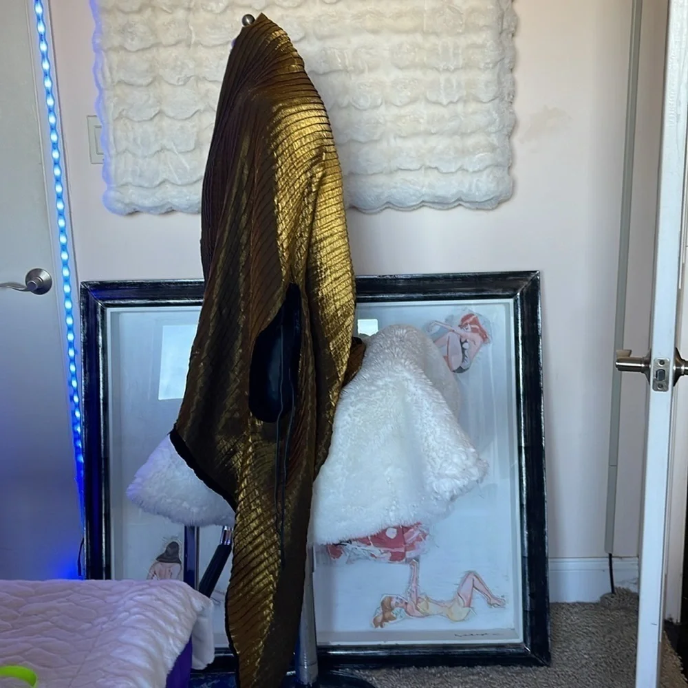 HANDCRAFTED 100% silk pleated shawl jacket by me NWT of my own tags olive green - Picture 5 of 10